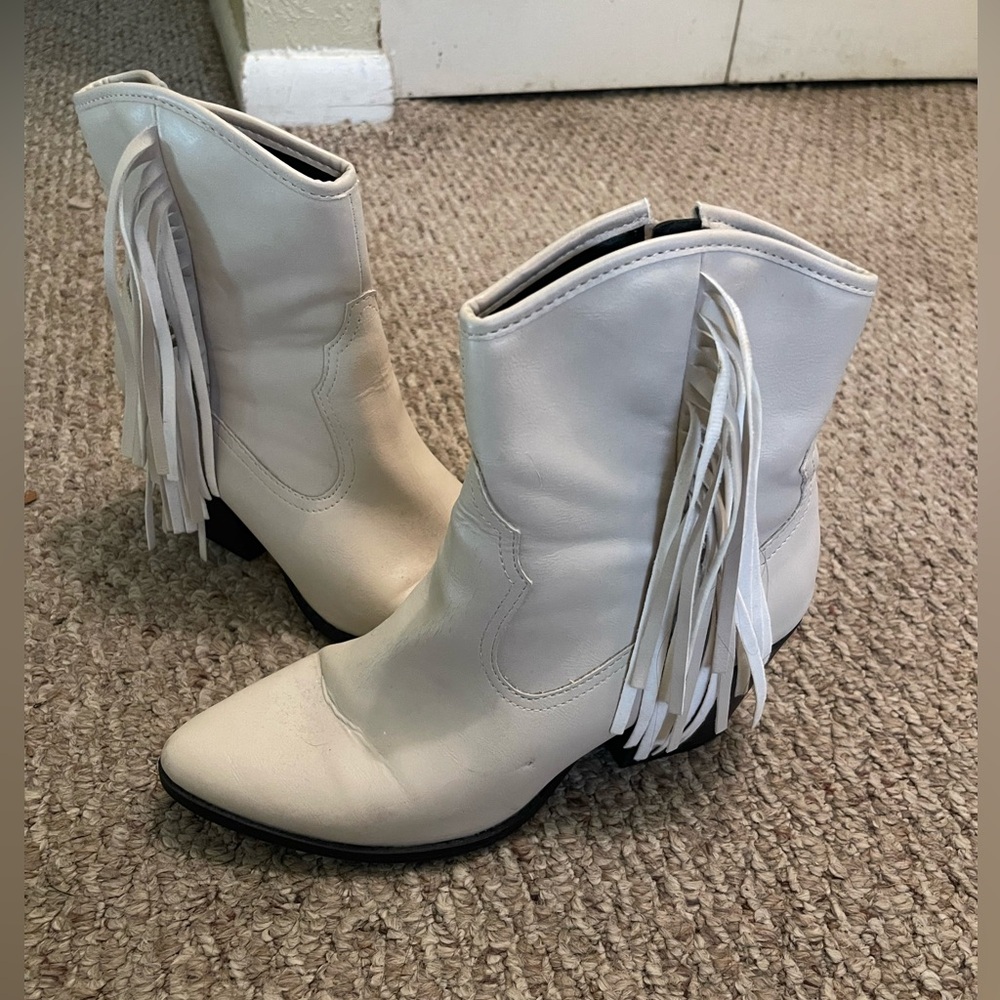White Fringe Western Booties